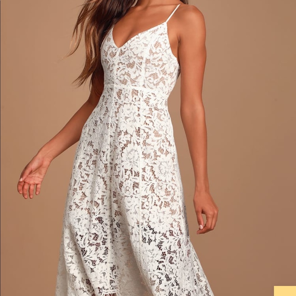 NEW Lulus white lace midi dress SZ L